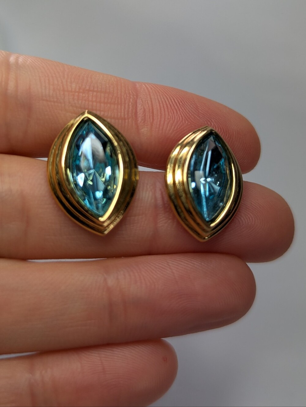 Gold-Tone Sky Blue Marquise Stud Earrings